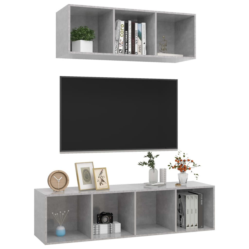 Set Porta TV 2 pz Grigio Calcestruzzo in Truciolato - homemem39