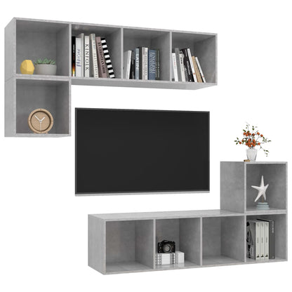 Set Porta TV 4 pz Grigio Cemento in Truciolato - homemem39