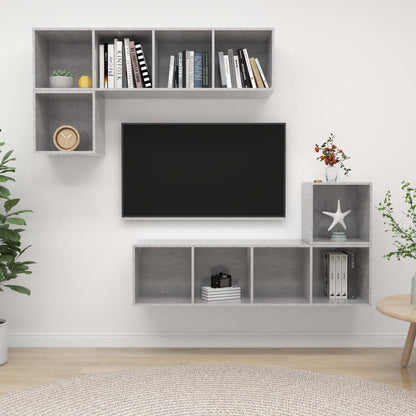 Set Porta TV 4 pz Grigio Cemento in Truciolato - homemem39