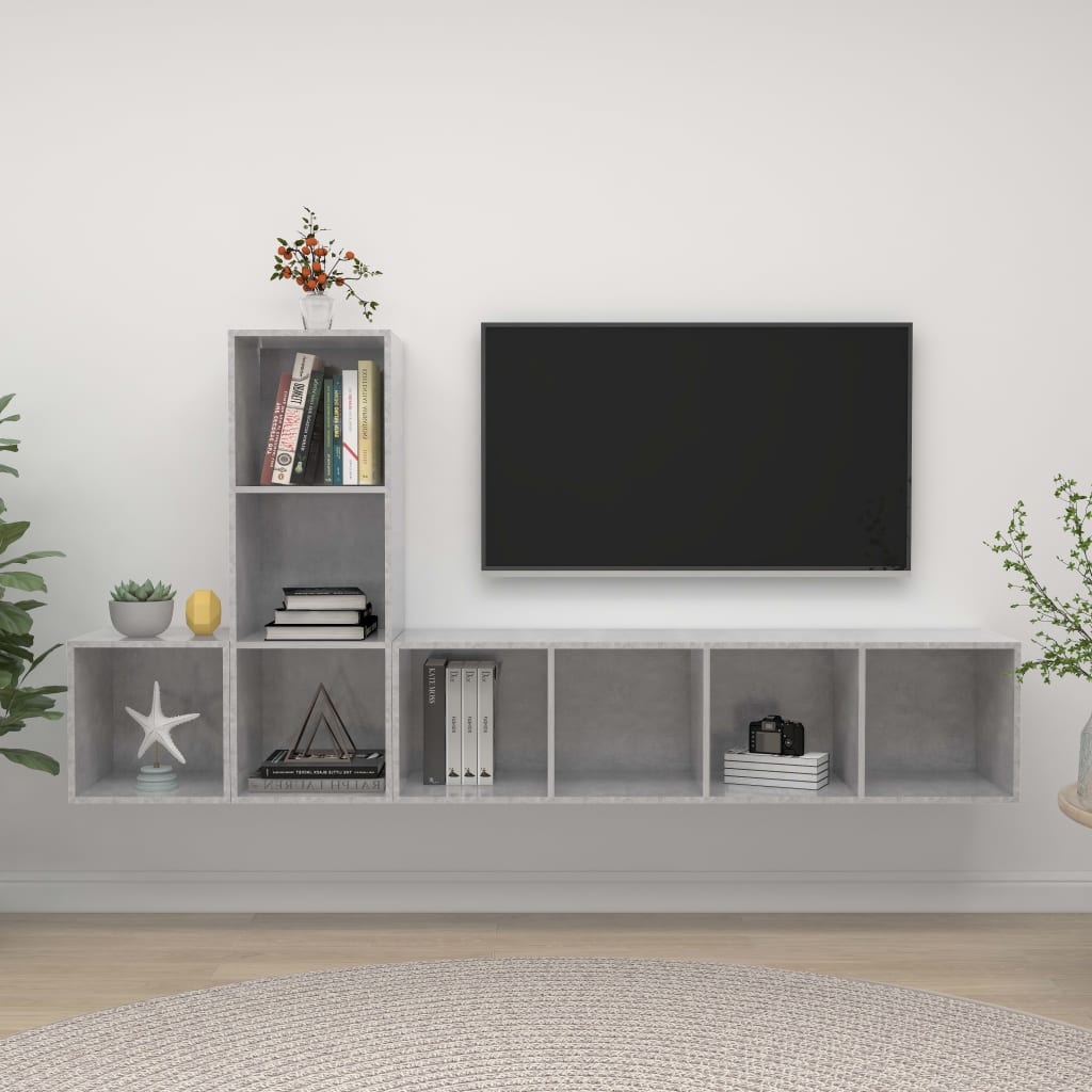 Set Porta TV 3 pz Grigio Cemento in Truciolato - homemem39