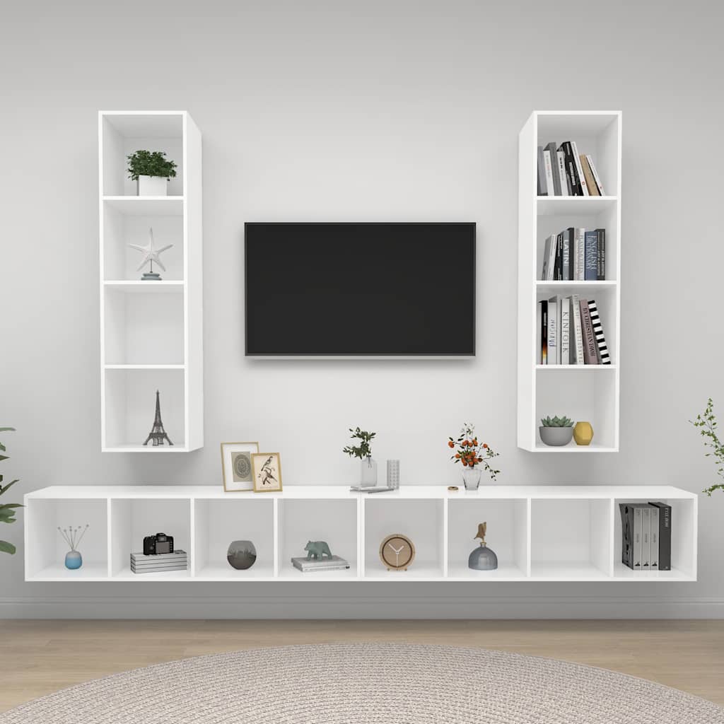 Mobili TV a Parete 4 pz Bianco in Legno Multistrato