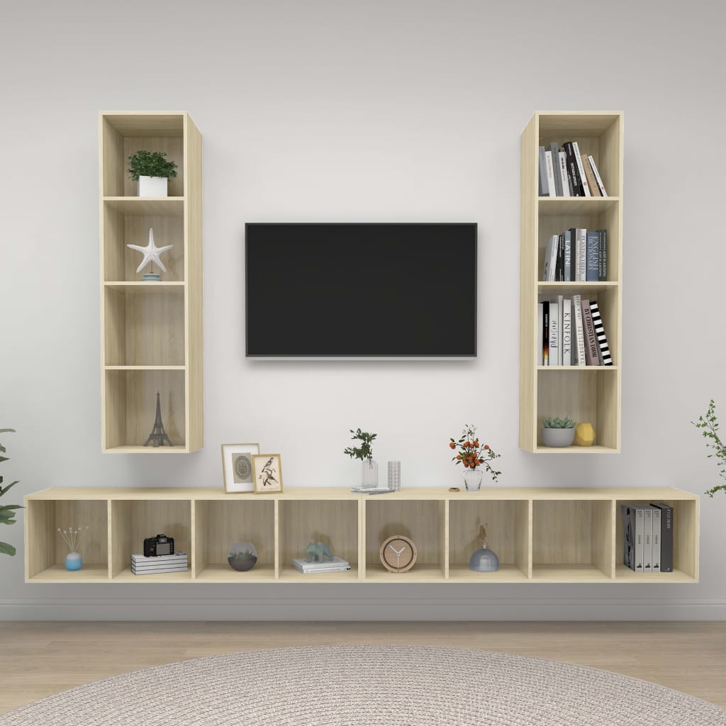 Mobile TV a Parete 4 pz Rovere Sonoma in Legno Multistrato - homemem39