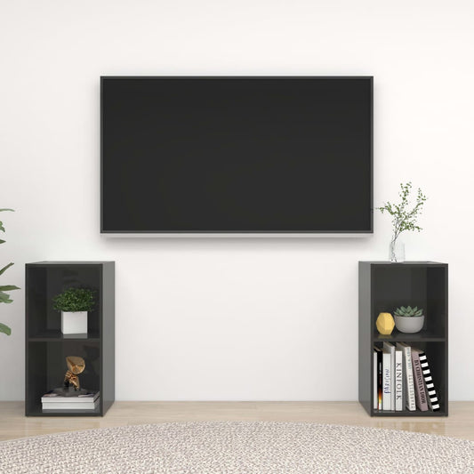 Mobili TV 2 pz Grigio Lucido 72x35x36,5 cm in Legno Multistrato - homemem39