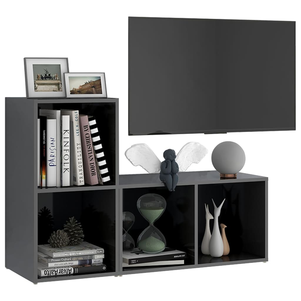 Mobili TV 2 pz Grigio Lucido 72x35x36,5 cm in Legno Multistrato - homemem39