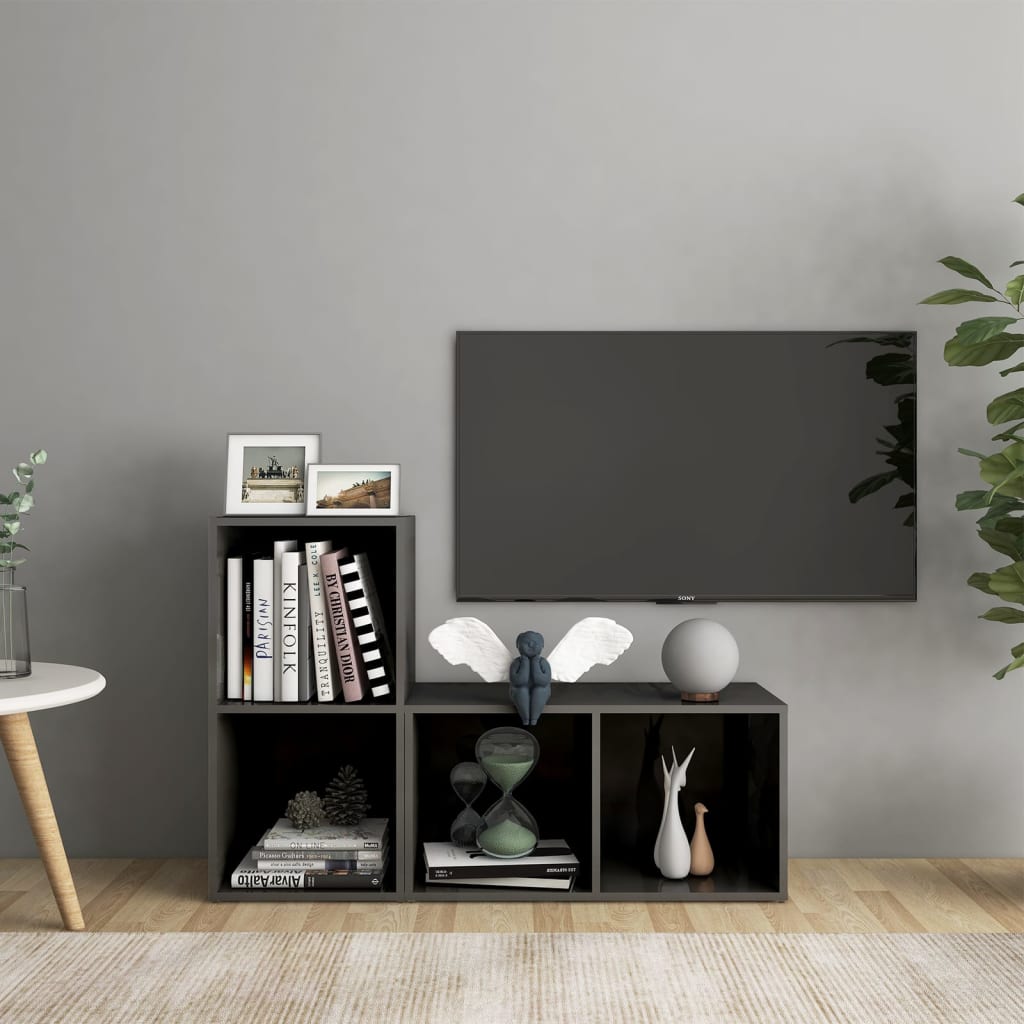Mobili TV 2 pz Grigio Lucido 72x35x36,5 cm in Legno Multistrato - homemem39