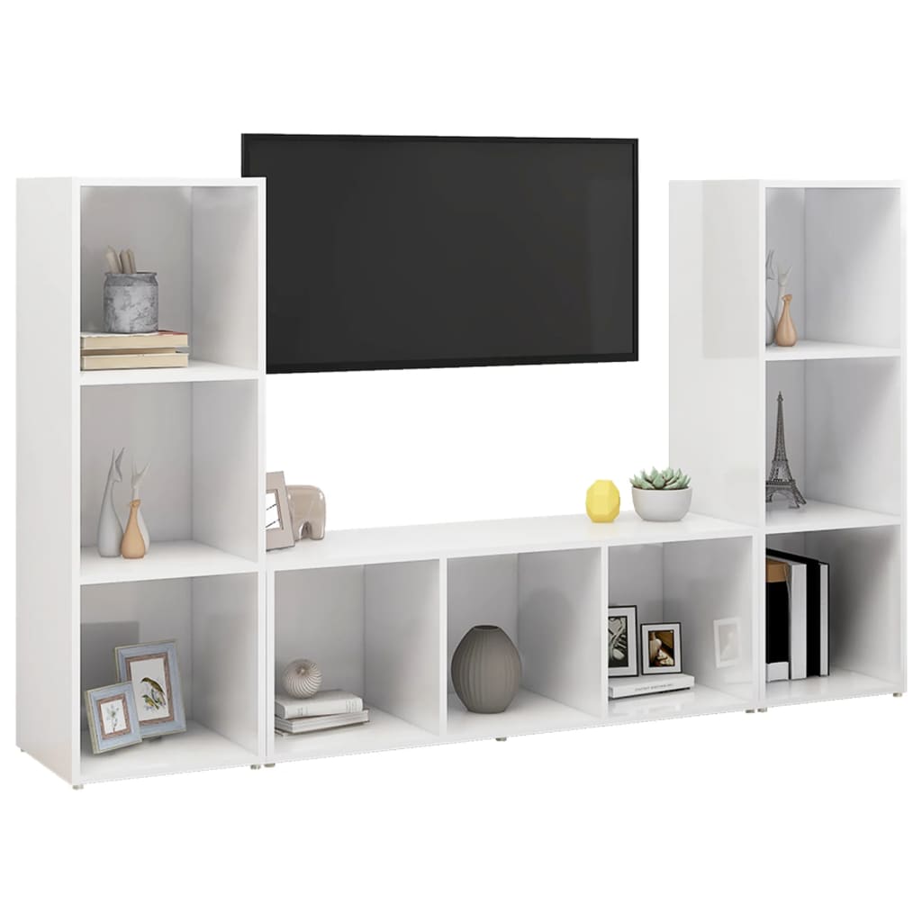 Mobili TV 3 pz Bianchi 107x35x37 cm in Legno Multistrato - homemem39
