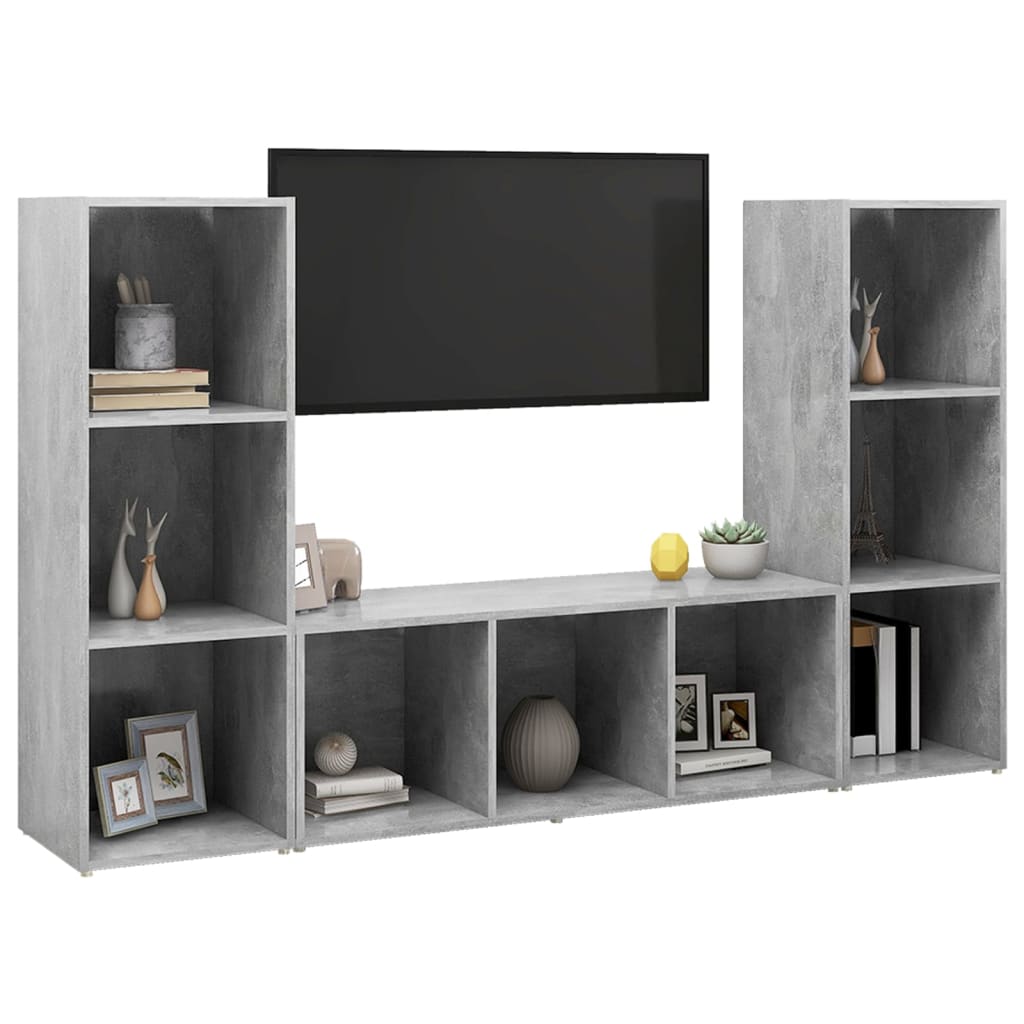 Mobili TV 3 pz Grigio Cemento 107x35x37 cm in Legno Multistrato - homemem39
