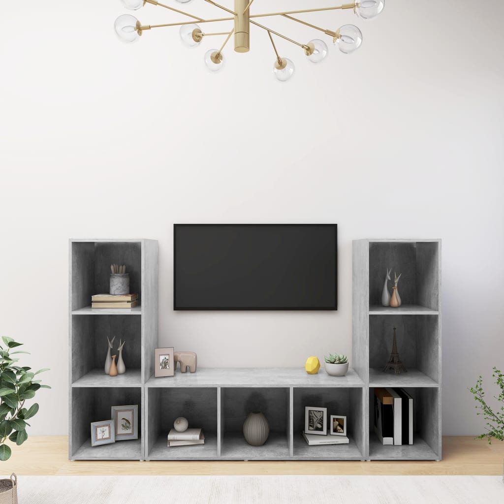 Mobili TV 3 pz Grigio Cemento 107x35x37 cm in Legno Multistrato - homemem39