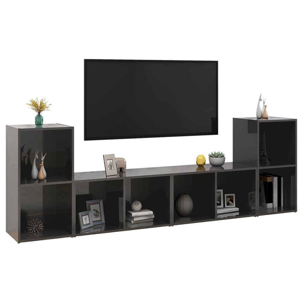 Mobili TV 4 pz Grigio Lucido 72x35x36,5 cm in Legno Multistrato - homemem39
