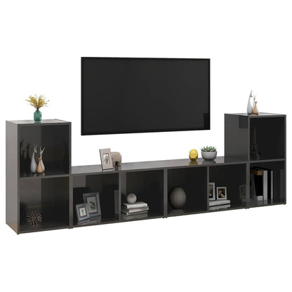 Mobili TV 4 pz Grigio Lucido 72x35x36,5 cm in Legno Multistrato - homemem39