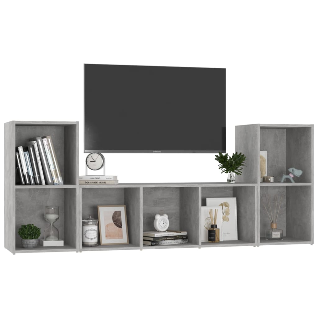 Set Mobile TV 3 pz Grigio Cemento in Legno Multistrato - homemem39