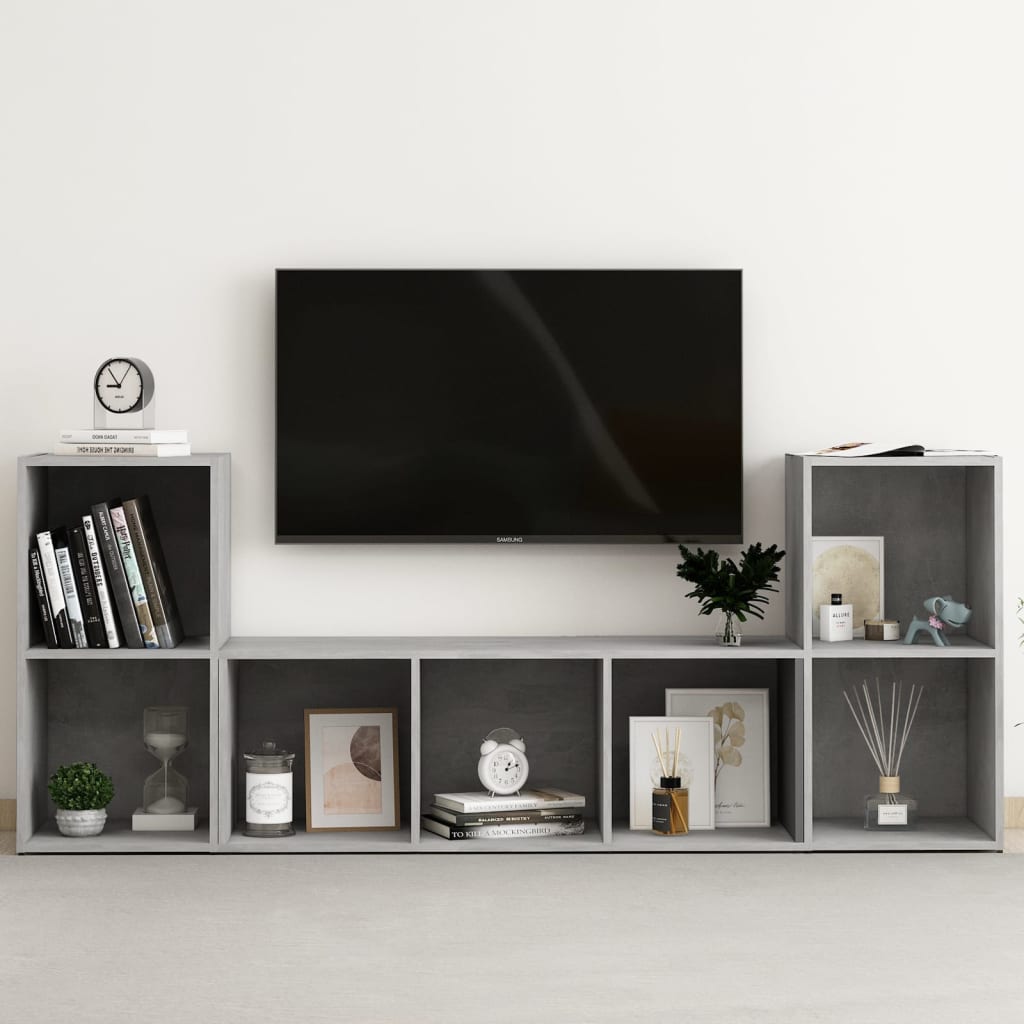 Set Mobile TV 3 pz Grigio Cemento in Legno Multistrato - homemem39