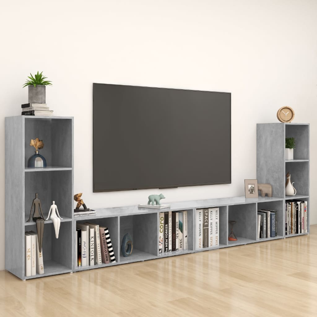 Mobili TV 4 pz Grigio Cemento 107x35x37 cm in Legno Multistrato - homemem39