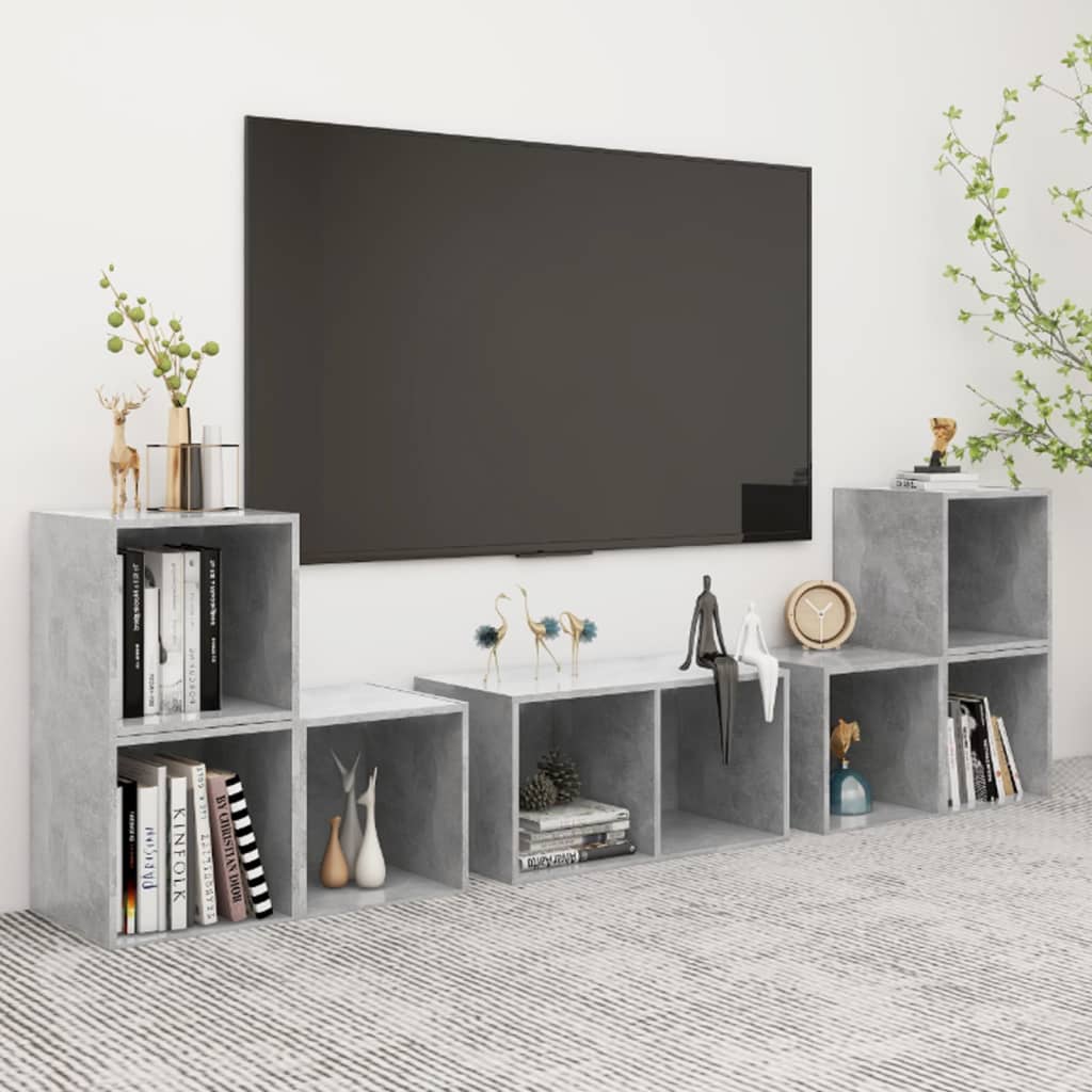 Set Mobile TV 6 pz Grigio Cemento in Legno Multistrato - homemem39