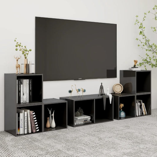 Set Mobili TV 6 pz Grigio Lucido in Legno Multistrato - homemem39