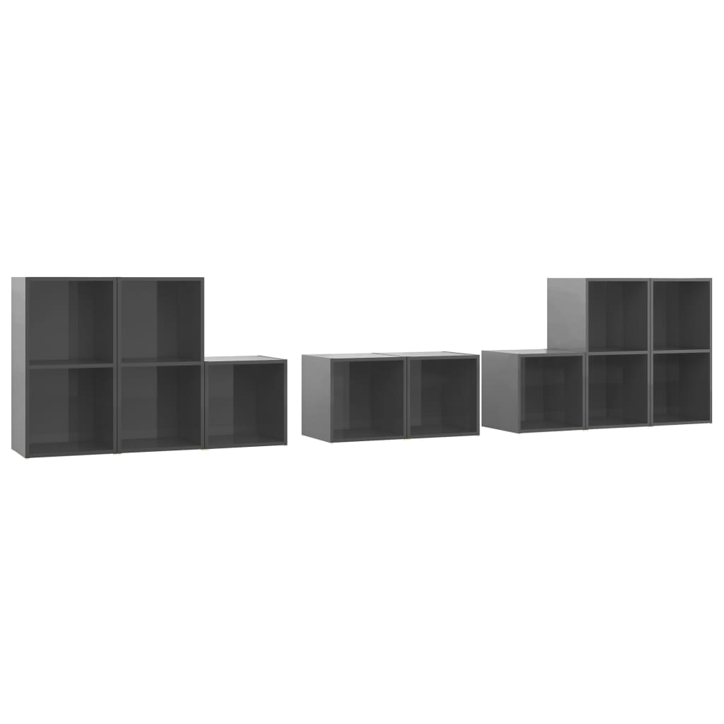 Set Mobili TV 8 pz Grigio Lucido in Legno Multistrato