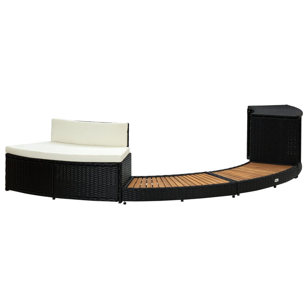 Bordo Spa Nero Polyrattan e Legno Massello di Acacia