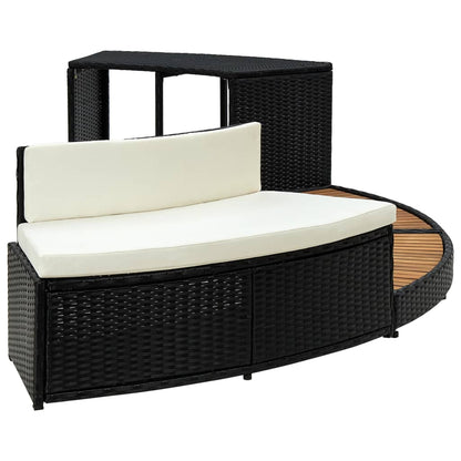 Bordo Spa Nero Polyrattan e Legno Massello di Acacia