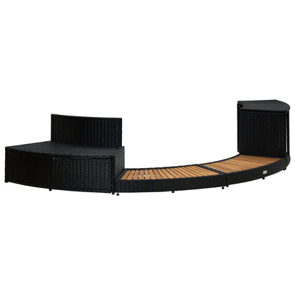 Bordo Spa Nero Polyrattan e Legno Massello di Acacia