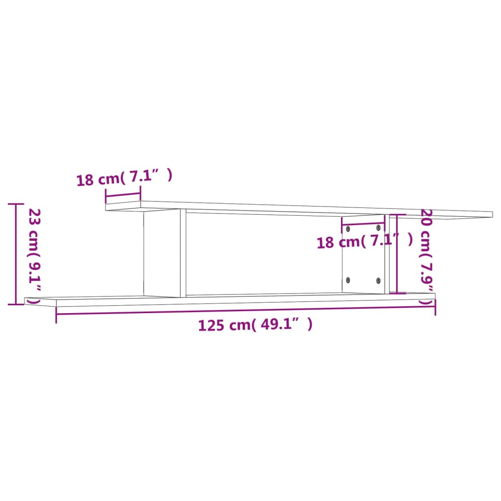 Scaffale TV Parete Grigio Cemento 125x18x23cm Legno Multistrato | homemem39