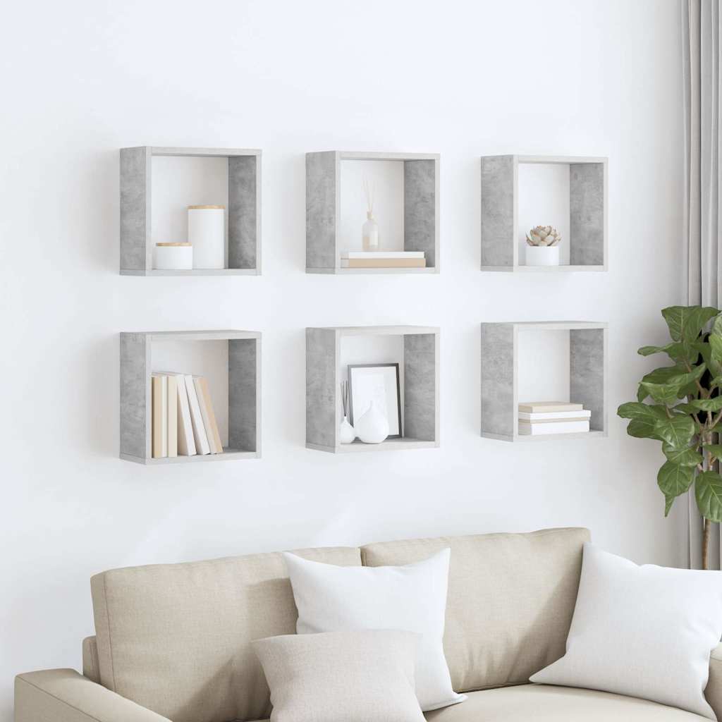 Mensole Parete a Cubo 6 pz Grigio Cemento 30x15x30 cm