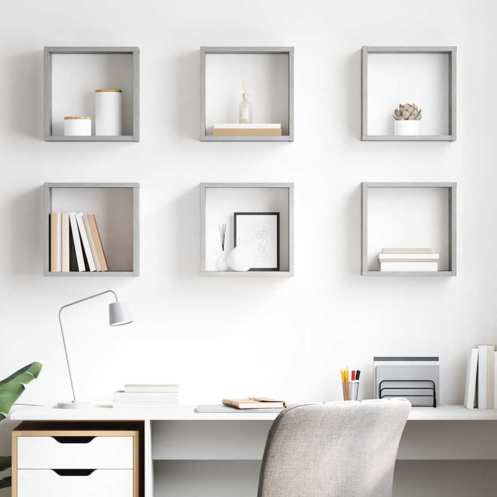 Mensole Parete a Cubo 6 pz Grigio Cemento 30x15x30 cm
