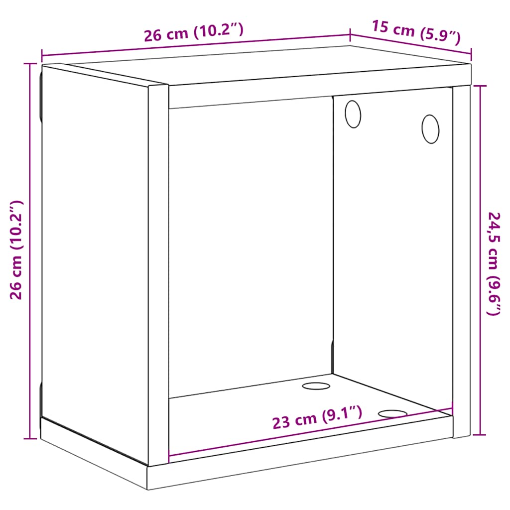 Mensole Parete a Cubo 2 pz Rovere Sonoma 26x15x26 cm | homemem39