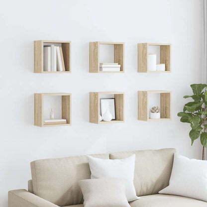 Mensole Parete a Cubo 6 pz Rovere Sonoma 26x15x26 cm | homemem39