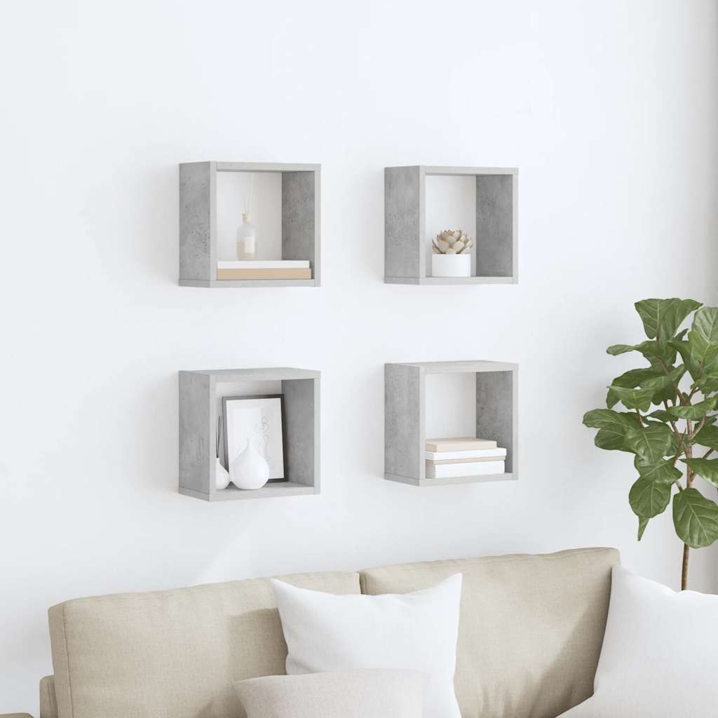 Mensole Parete a Cubo 4 pz Grigio Cemento 26x15x26 cm | homemem39