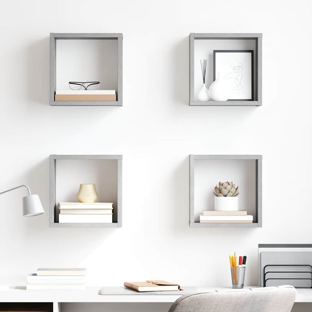 Mensole Parete a Cubo 4 pz Grigio Cemento 26x15x26 cm | homemem39