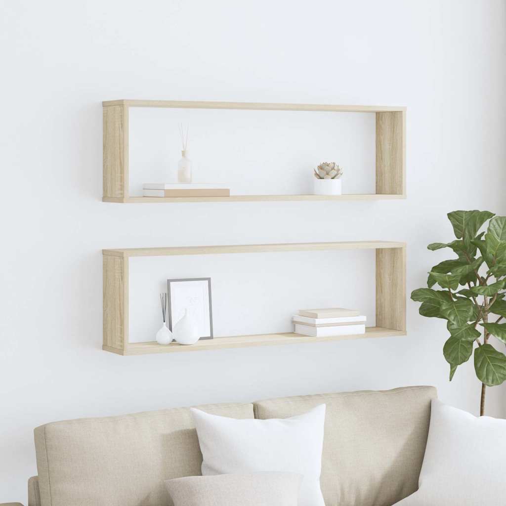 Mensole Parete a Cubo 2pz Rovere Sonoma 100x15x30cm