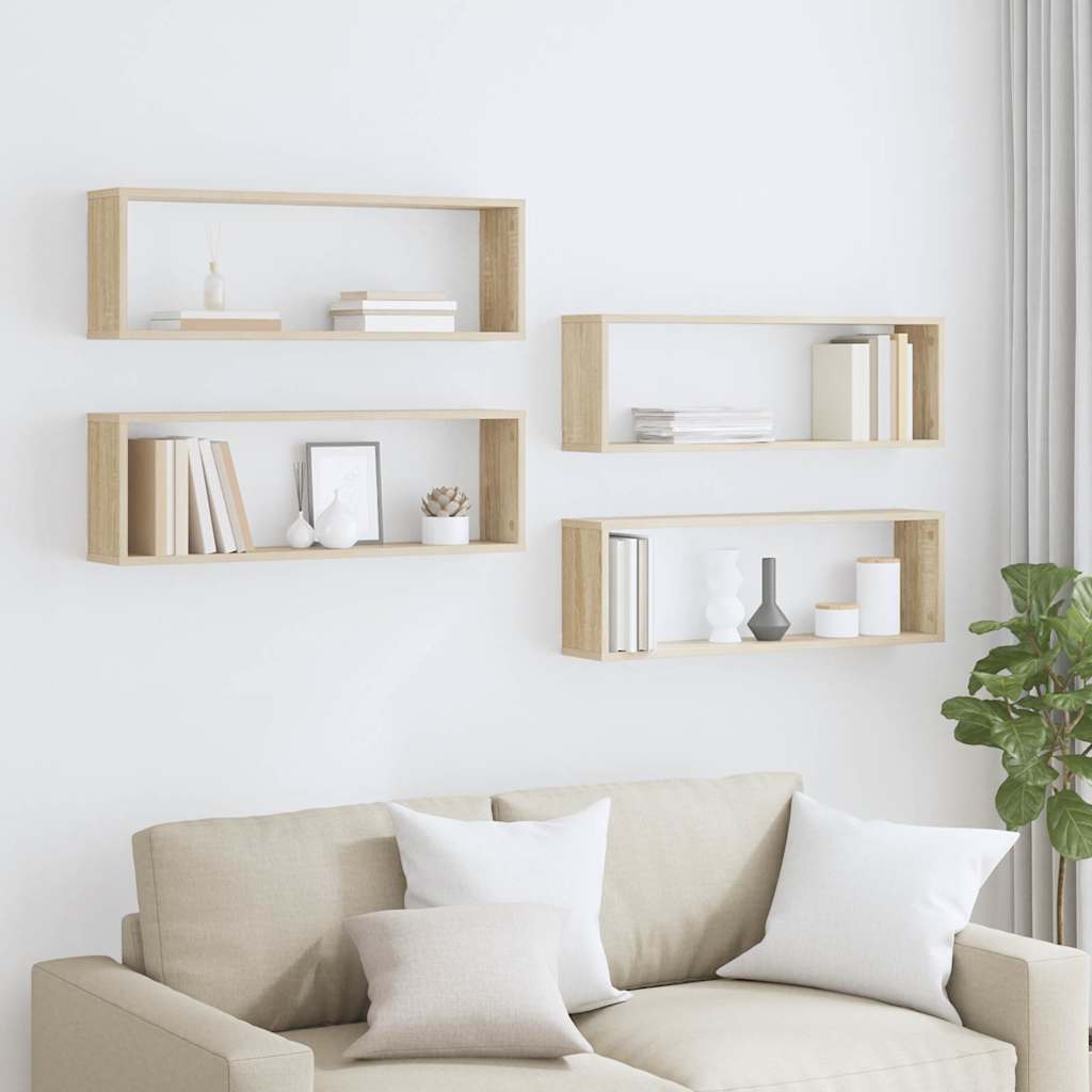 Mensole Parete Cubo 4pz Rovere Sonoma 80x15x26,5cm Multistrato | homemem39