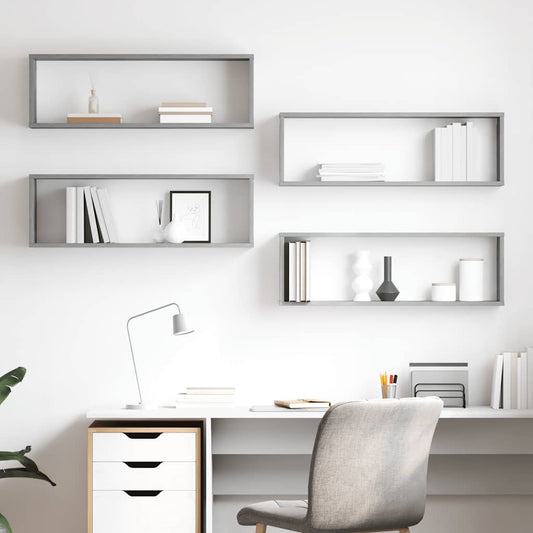 Mensole Parete Cubo 4pz Grigio Cemento 80x15x26,5cm Multistrato