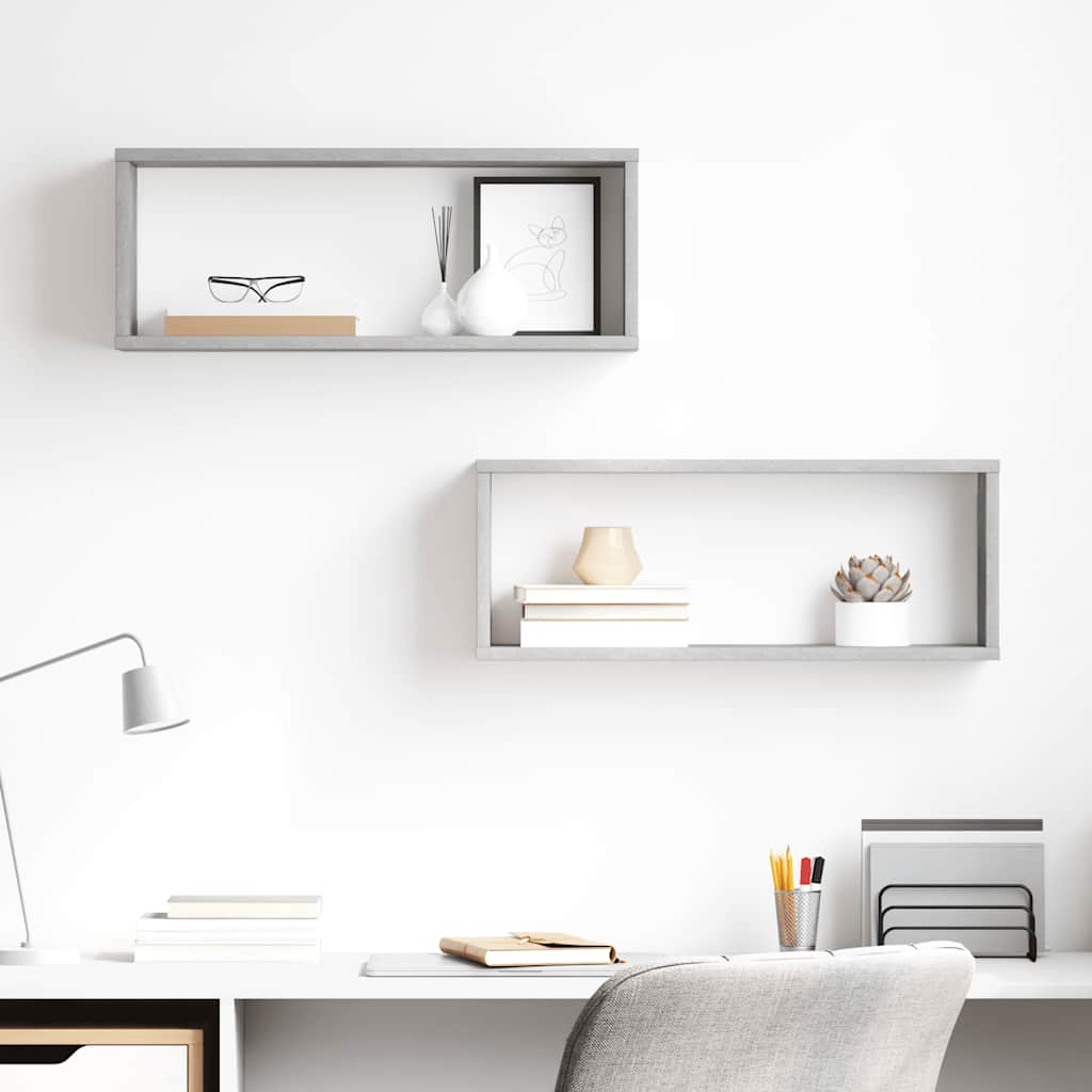 Mensole Parete a Cubo 2pz Grigio Cemento 60x15x23cm Multistrato | homemem39
