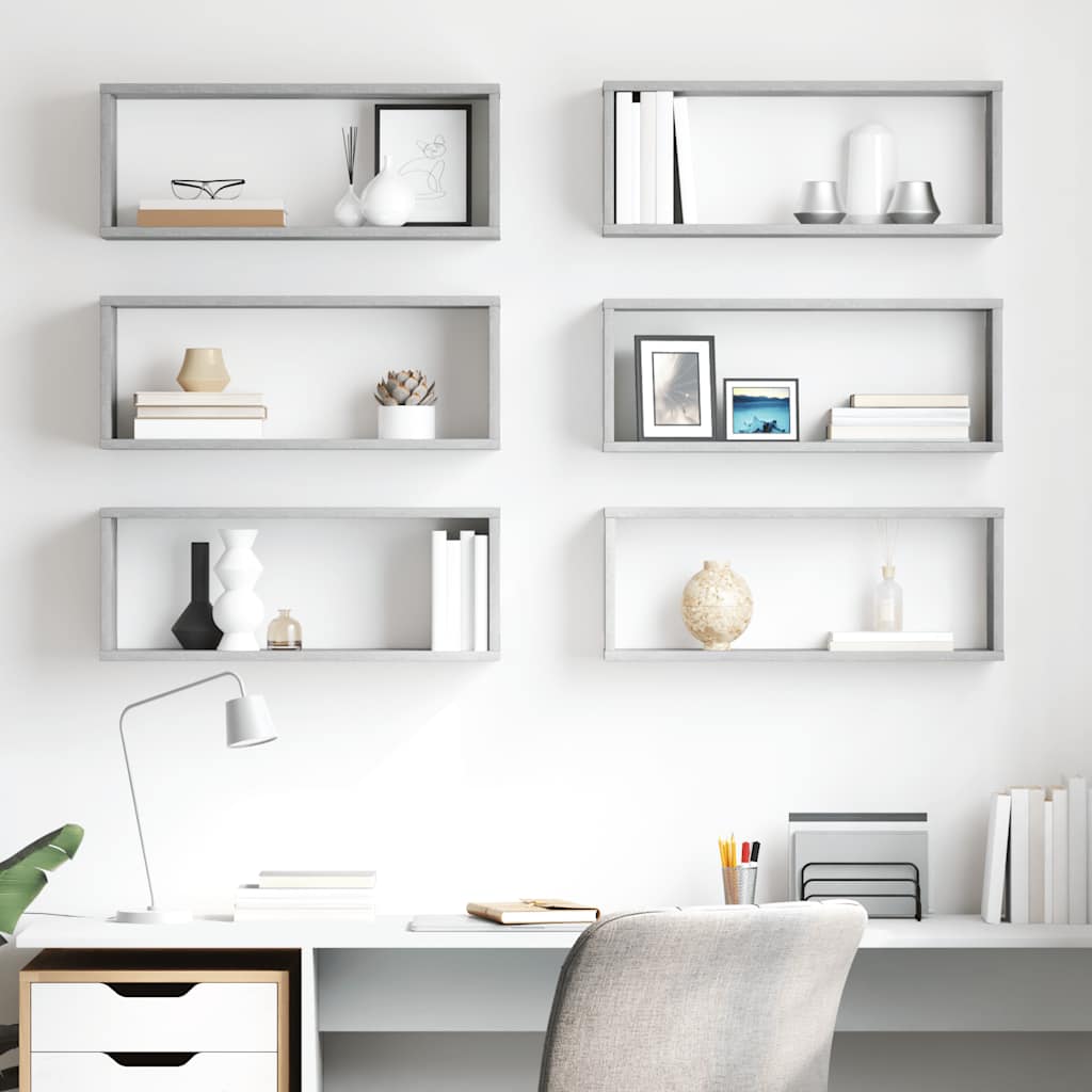 Mensole Parete a Cubo 6pz Grigio Cemento 60x15x23cm Multistrato | homemem39
