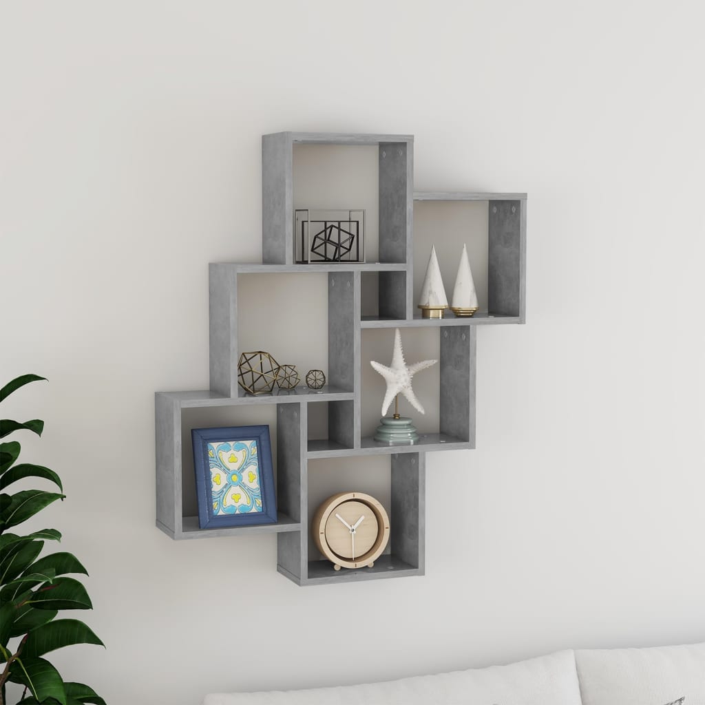 Mensola Parete Cubo Grigio Cemento 78x15x93cm Legno Multistrato | homemem39