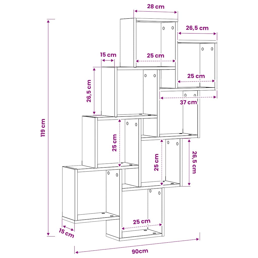 Mensola Parete a Cubo Bianca 90x15x119 cm in Legno Multistrato