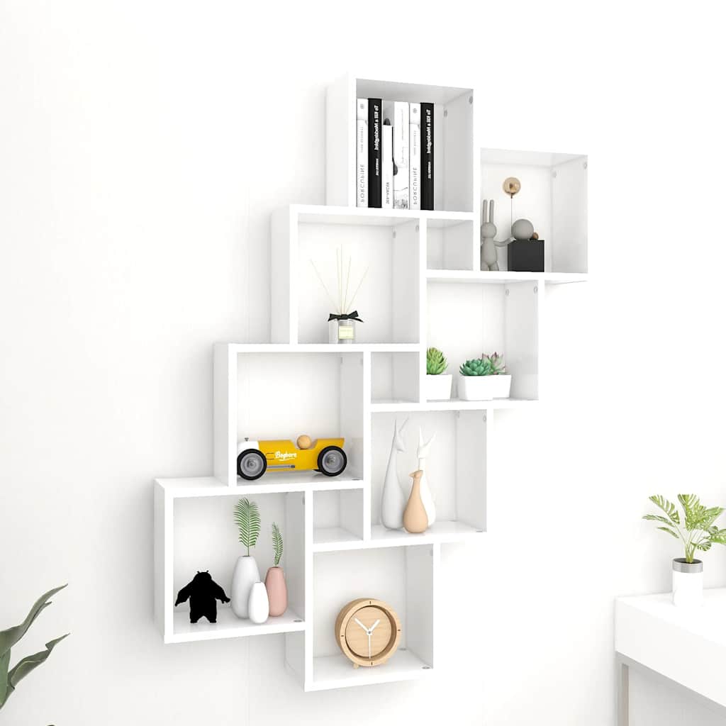 Mensola Parete a Cubo Bianca 90x15x119 cm in Legno Multistrato | homemem39