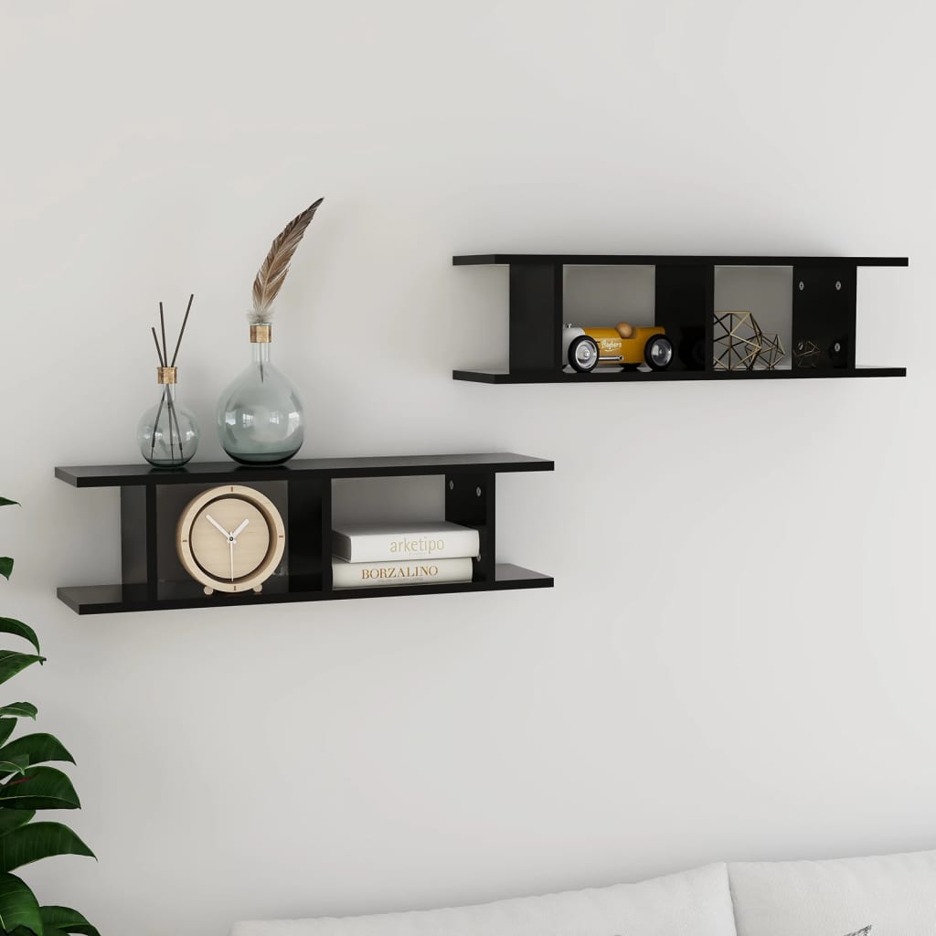 Mensole a Parete 2 pz Nere 75x18x20 cm in Multistrato | homemem39