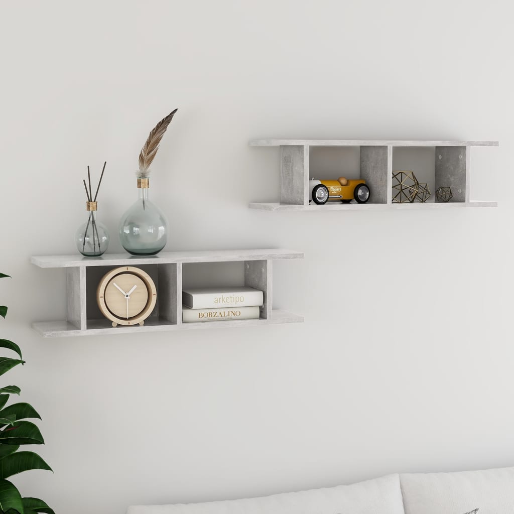 Mensole a Parete 2 pz Grigio Cemento 75x18x20 cm in Multistrato | homemem39