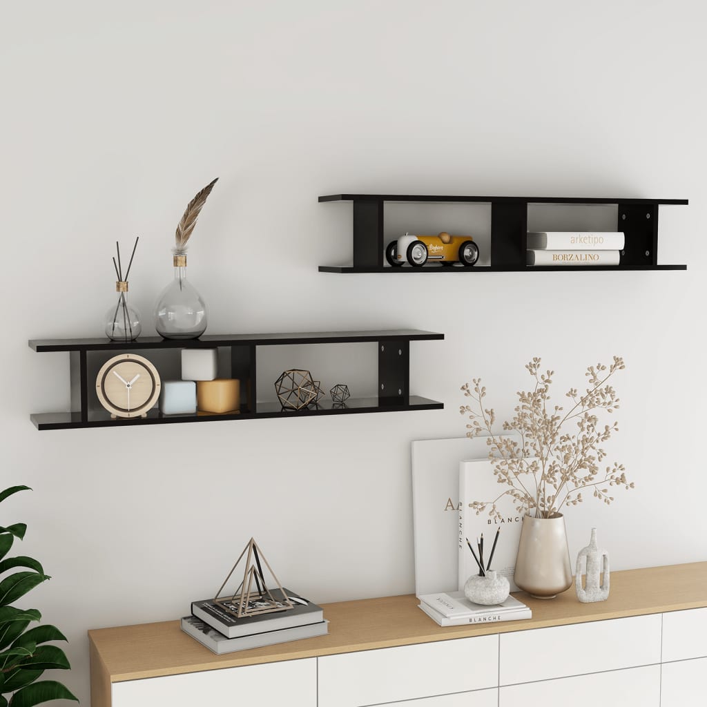 Mensole a Parete 2 pz Nere 105x18x20 cm in Legno Multistrato | homemem39