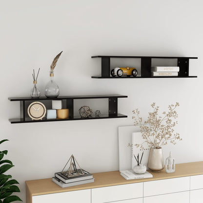 Mensole a Parete 2 pz Nere 105x18x20 cm in Legno Multistrato | homemem39