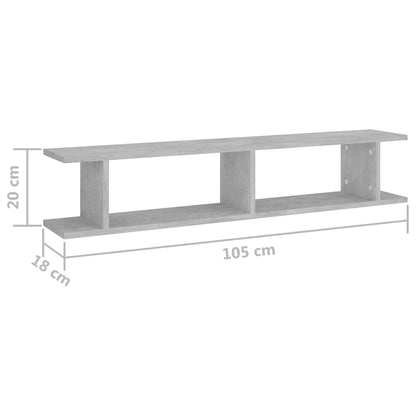 Mensole Parete 2pz Grigio Cemento 105x18x20cm Legno Multistrato