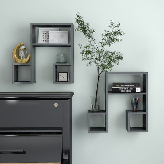 Mensole a Muro 2 pz Grigio Lucido 50x15x50 cm Legno Multistrato | homemem39