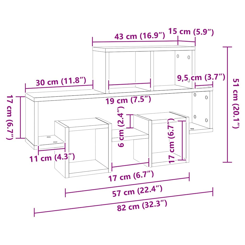 Scaffale Muro Auto Grigio Cemento 82x15x51 cm Legno Multistrato