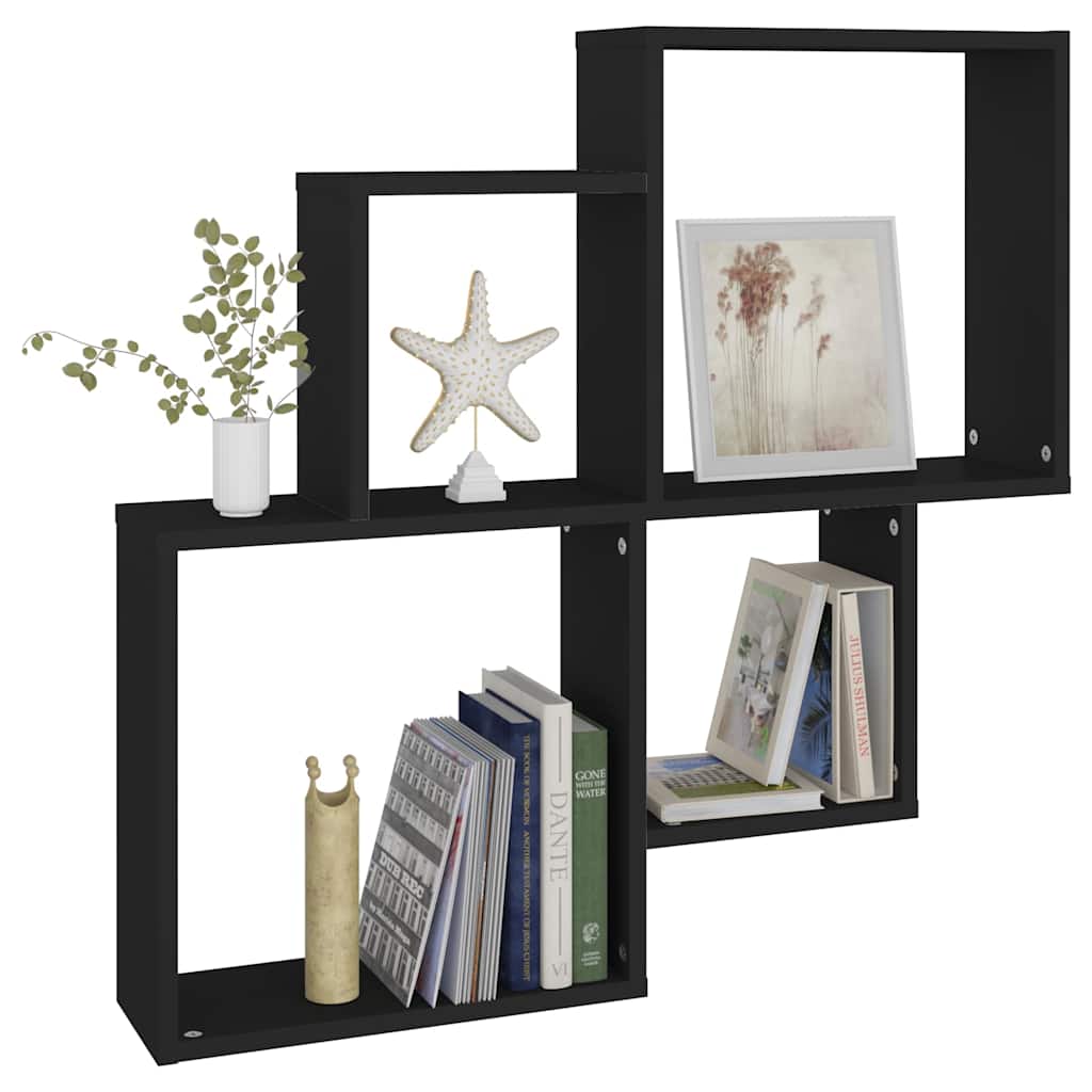 Mensola da Parete a Cubo Nera 80x15x78,5 cm Legno Multistrato | homemem39