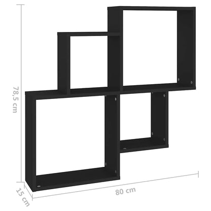 Mensola da Parete a Cubo Nera 80x15x78,5 cm Legno Multistrato | homemem39