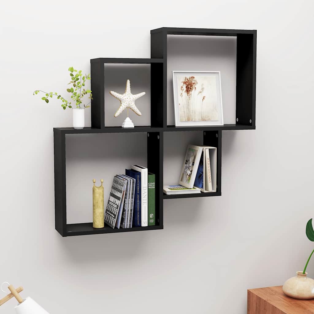 Mensola da Parete a Cubo Nera 80x15x78,5 cm Legno Multistrato | homemem39