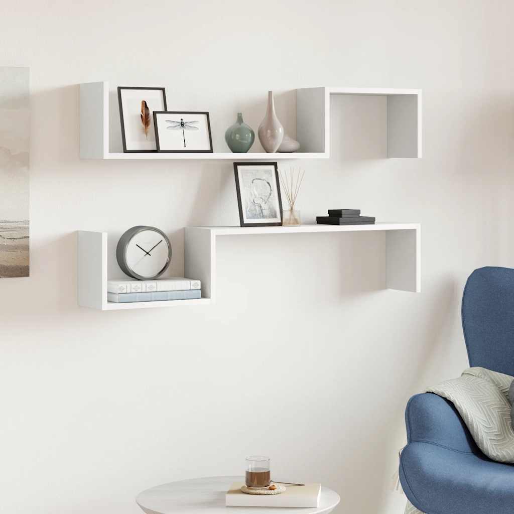 Mensole a Muro 2 pz Bianche 100x15x20 cm in Legno Multistrato | homemem39