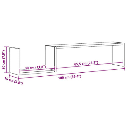 Mensole a Muro 2 pz Nere 100x15x20 cm in Legno Multistrato